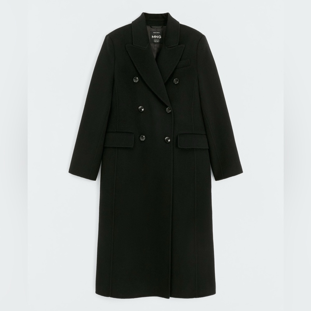 Mango Selection Double-Breasted Virgin Wool Coat – Black – Size S